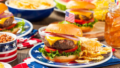 Homemade American-style hamburger with a juicy patty